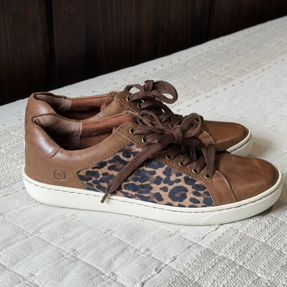 Børn Shoes - Born Sneaker Shoes Womens 7 Brown Black Leopard Print Leather Velvet Round Toe